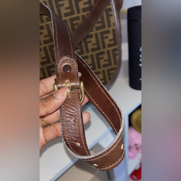 Vintage Fendi Zucchino FF Canvas Saddle Shoulder Bag Brown - Picture 4 of 13